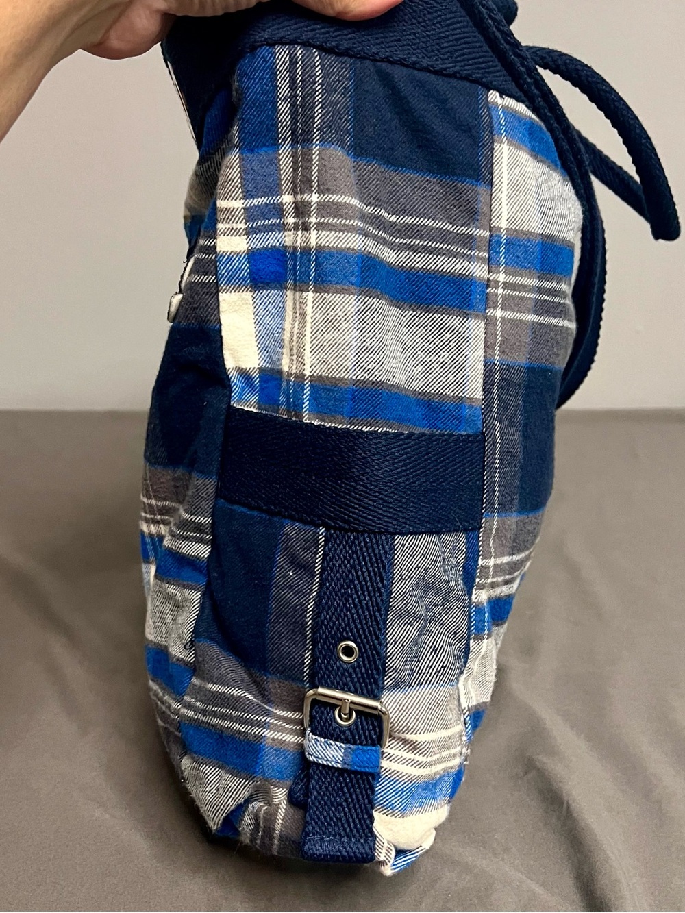 VTG Y2K 90s Aeropostale Lightweight Blue & Gray Plaid Material Shoulder Tote Bag - Picture 6 of 11